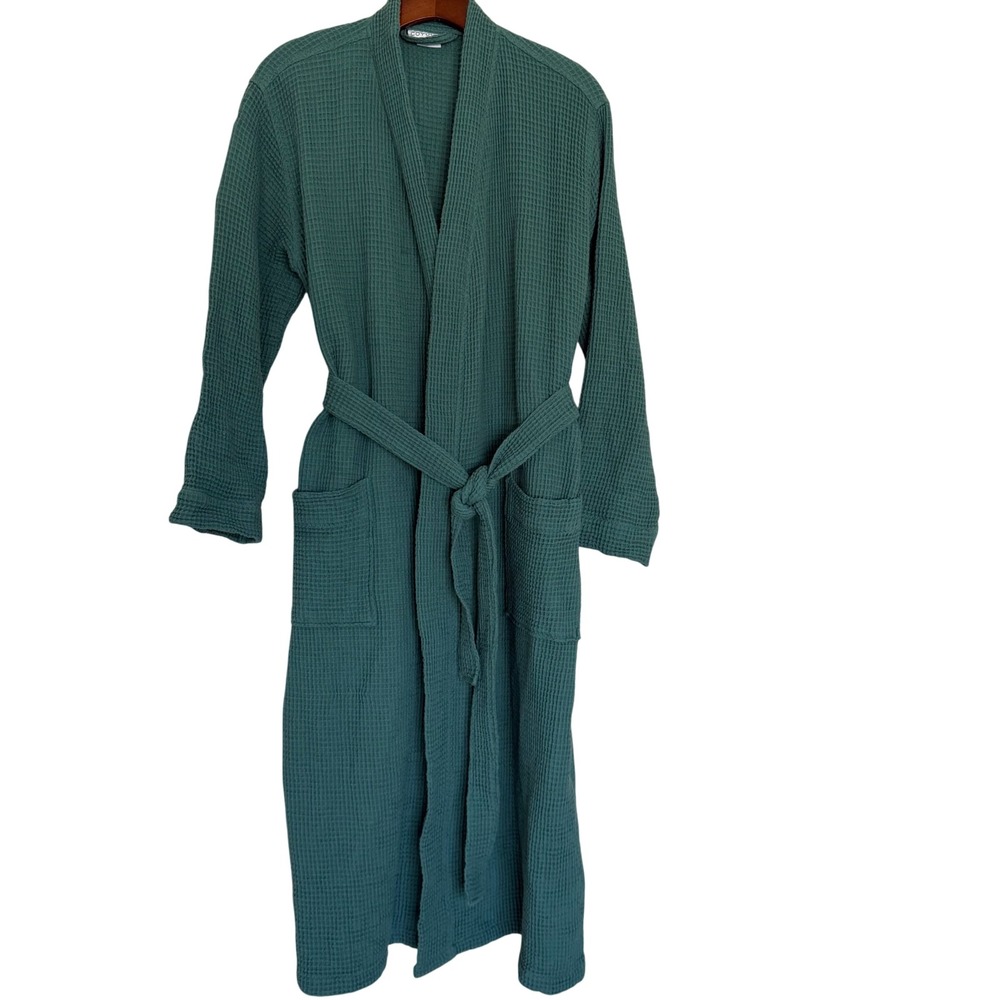 Coyuchi Organic Cotton Unisex Waffle Robe in Spruce Green S/M Self Tie NEW!! - Picture 4 of 11